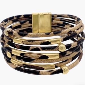 14K Gold Plate Leopard Print Cuff Bracelet